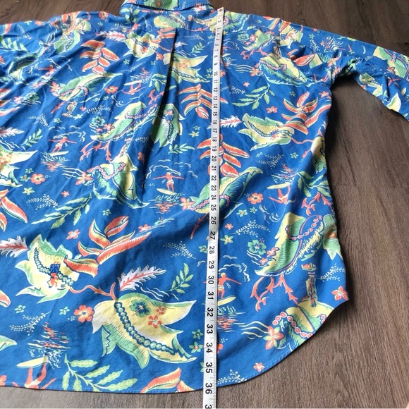 Ralph Lauren Hawaiian Button Down Shirt Mens 2XLT Blue Tropical Surfer Long Slv - Picture 6 of 9